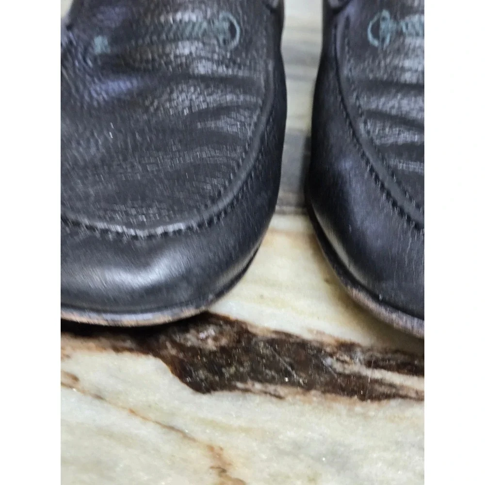 El Corte Ingles Costero Black Pebbled Leather Loafers Embroidered Bit Slip On 45